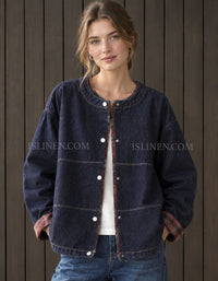 Women’s Vintage Plaid Lined Denim Jacket