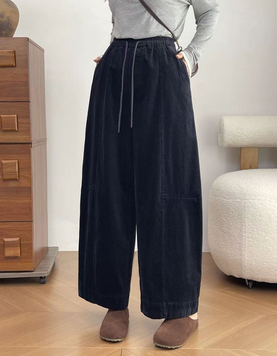 Women's Vintage Brown Corduroy Relaxed Wide Leg Pants