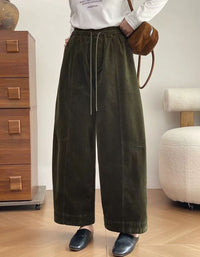 Women's Loose Fit Corduroy Wide Leg Pants with Pockets
