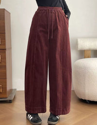 Women's Loose Brown Corduroy Pants with Elastic Waist