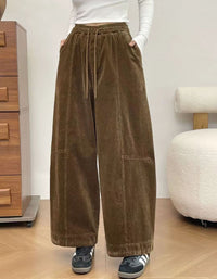 Women's Casual Brown Corduroy Wide Leg Pants