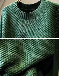 Green women’s casual knit sweater with floral patchwork pocket detail