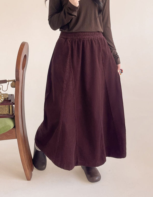 Women's Corduroy Midi Skirt Loose Fit Elastic Waist