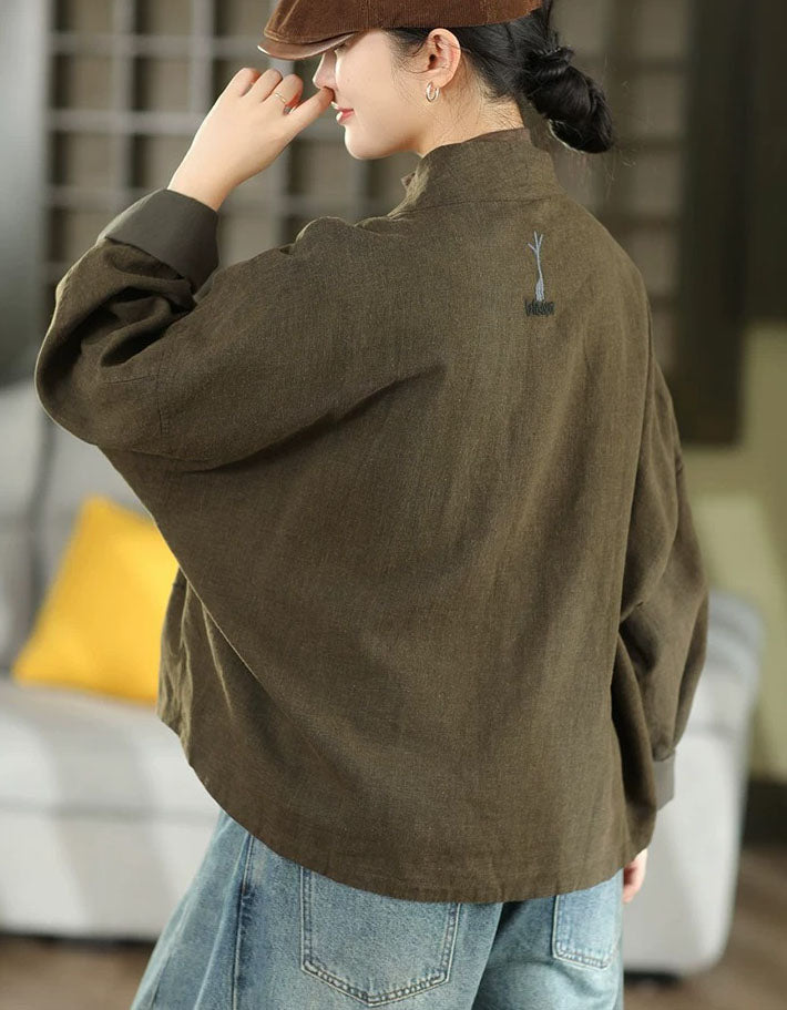 Back View of Women's Rust Brown Boho Tie Front Kimono Jacket