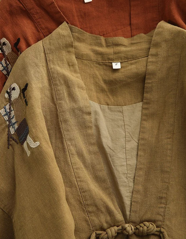 Details of Vintage Boho Women's Rust Brown Kimono Outerwear