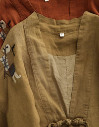 Details of Vintage Boho Women's Rust Brown Kimono Outerwear