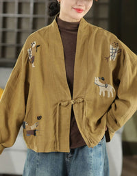 Vintage Style Women's Embroidered Yellow Kimono Jacket