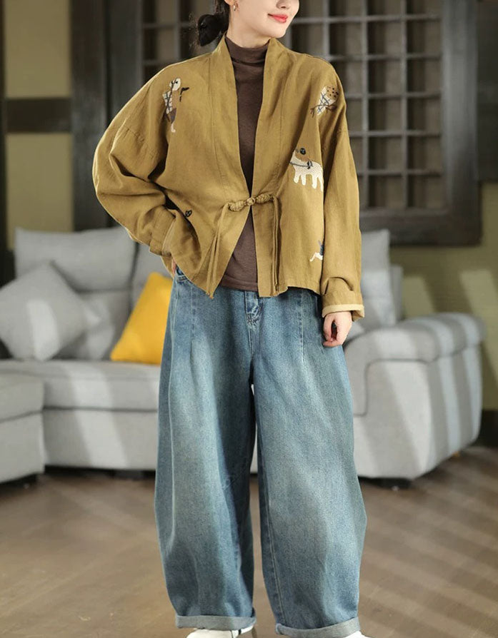 Women's Relaxed Fit Embroidered Kimono Outerwear