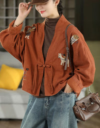 Vintage Style Women's Embroidered Orange Kimono Jacket