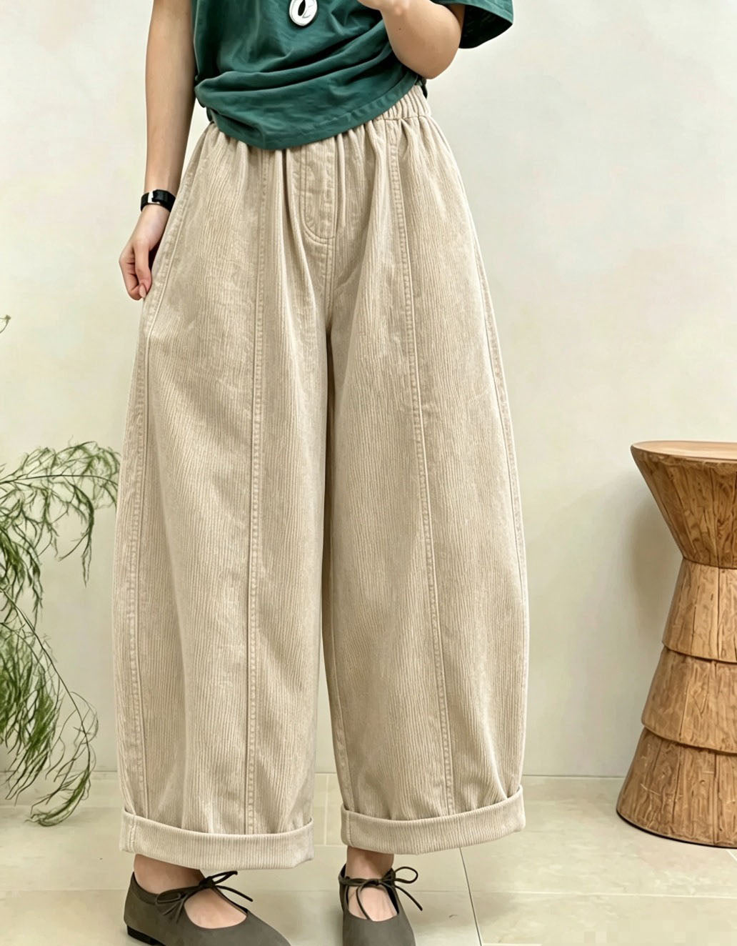 Comfortable loose fit corduroy trousers for everyday wear