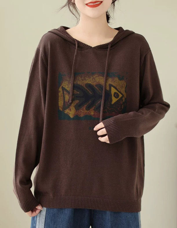 Women’s coffee sweater with vintage graphic print