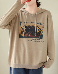 Khaki oversized hooded knit sweater for women