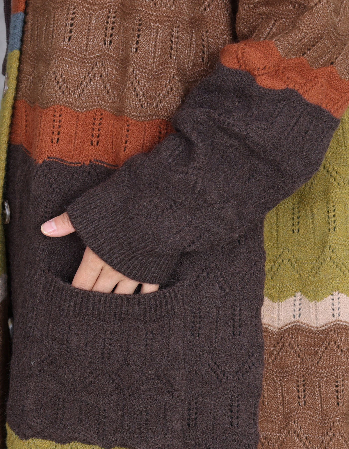 Women’s Autumn Patchwork Knit Hooded Long Cardigan Sweater Coat