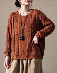 Purple Cable Knit Sweater for Women – Retro Loose Fit