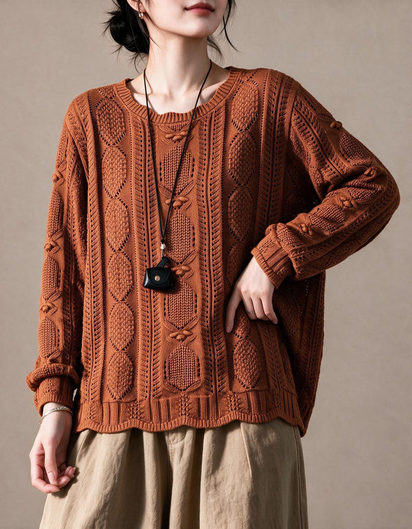 Purple Cable Knit Sweater for Women – Retro Loose Fit