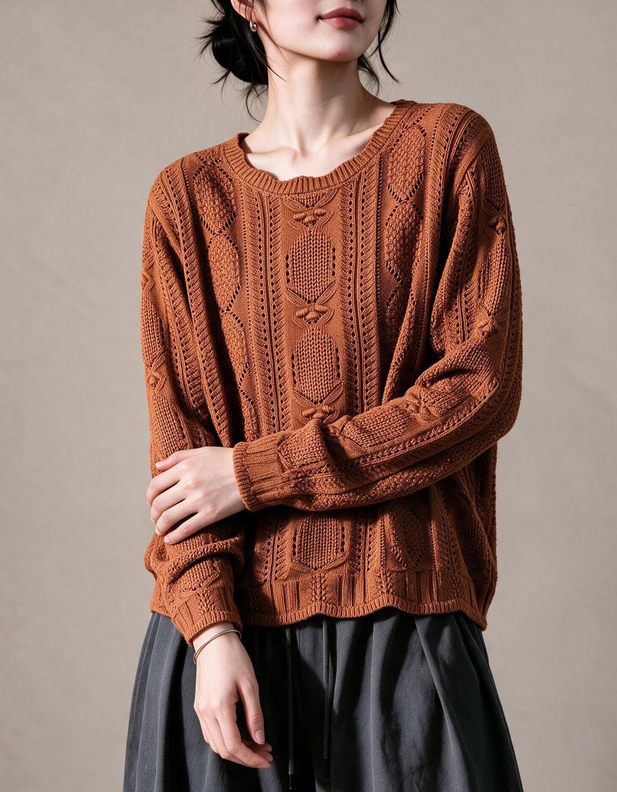 Loose fit purple knit sweater for women side view