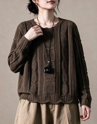 Women's purple vintage sweater styled with brown skirt
