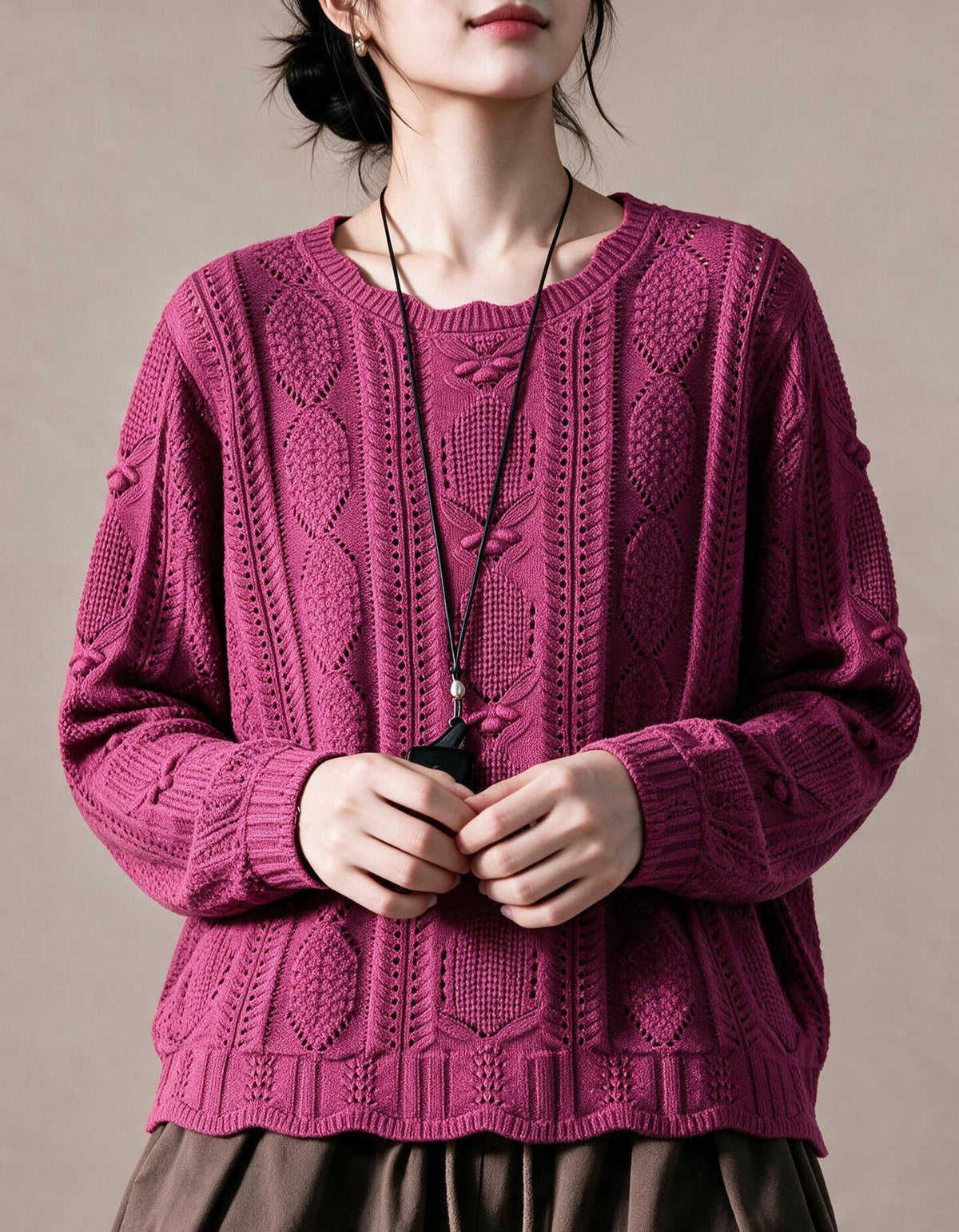 Women’s Retro Purple Knit Sweater – Loose Vintage Style