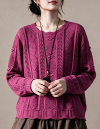 Women’s Retro Purple Knit Sweater – Loose Vintage Style