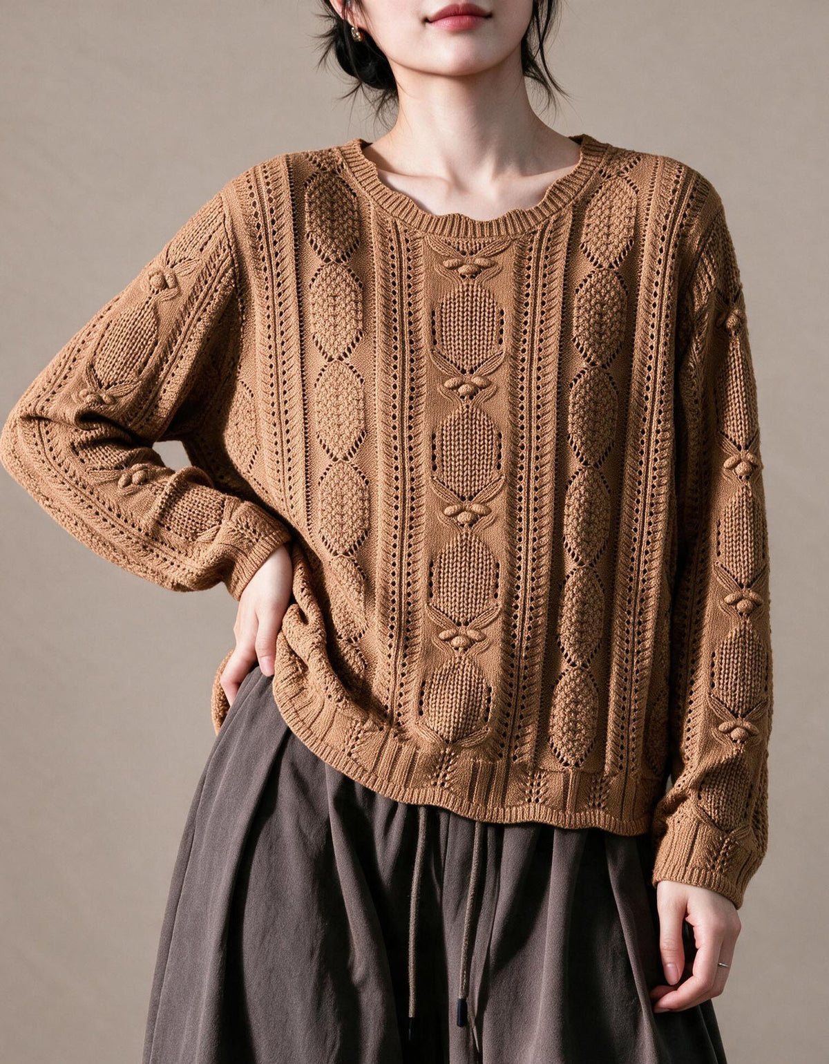 Women's purple retro knit sweater front view