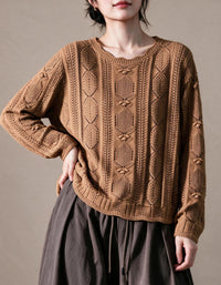 Women's purple retro knit sweater front view