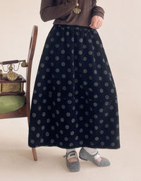 Casual women's corduroy midi skirt with dotted print