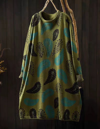 Vintage printed knit sweater dress for women