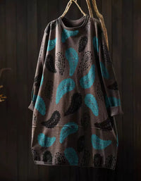 Long sleeve paisley knit dress for women