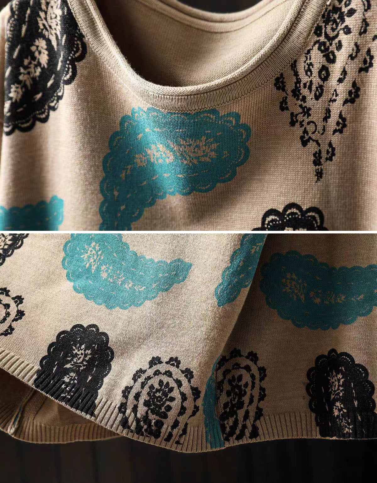Close-up of relaxed casual vintage sweater dress for women