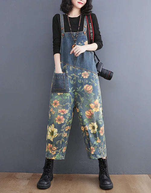 Women’s Baggy Floral Wide Leg Denim Jumpsuit - Islinen