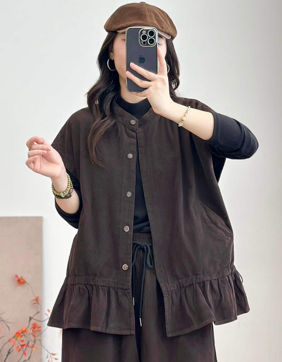 Women's relaxed fit dark gray utility vest front view