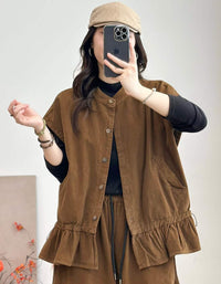 Women's casual brown layering vest with pockets