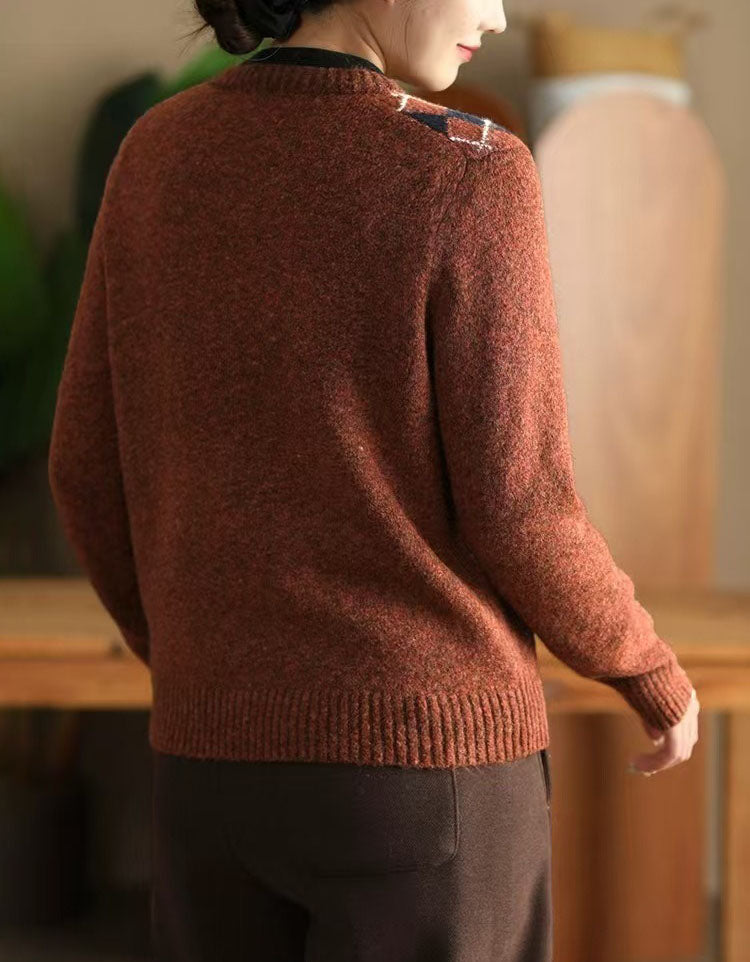 Women’s Casual Argyle Pattern Knit Sweater Cardigan