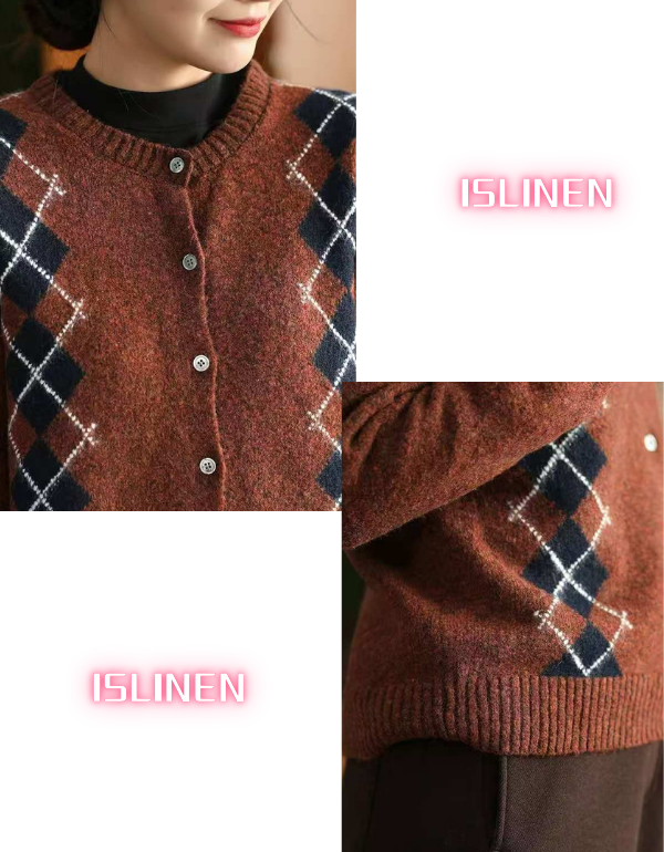 Women’s Casual Argyle Pattern Knit Sweater Cardigan