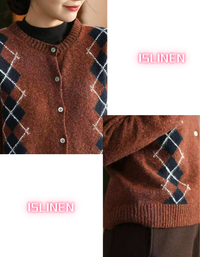 Women’s Casual Argyle Pattern Knit Sweater Cardigan