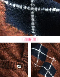 Women’s Casual Argyle Pattern Knit Sweater Cardigan