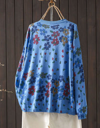 Women’s Blue Flower Knit Cardigan – Vintage Button Front Sweater
