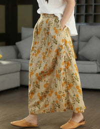 Women's Relaxed Fit Botanical Print Linen Blend Skirt