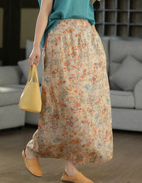 Women's Lightweight Floral Linen Blend Vacation Skirt