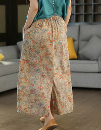 Women's Breathable Linen Blend Floral Summer Skirt