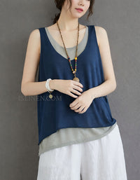 Boho-style women’s sleeveless tank top with layered design and adjustable fit
