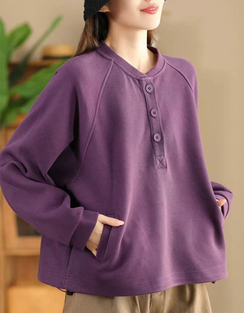 Women’s Casual Button Neck Fleece Sweatshirt