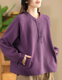 Women’s Casual Button Neck Fleece Sweatshirt