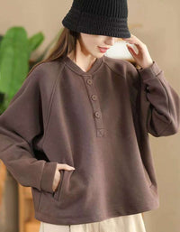 Women’s Casual Button Neck Fleece Sweatshirt