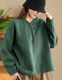 Women’s Casual Button Neck Fleece Sweatshirt
