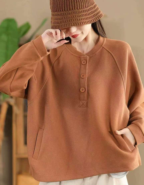 Women’s Casual Button Neck Fleece Sweatshirt