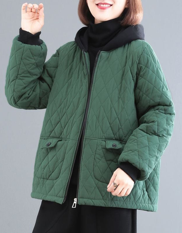 Women's Casual Diamond Pattern Hoodie Quilted Coat