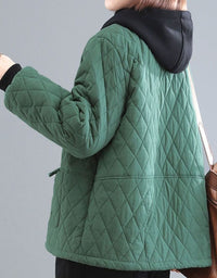 Women's Casual Diamond Pattern Hoodie Quilted Coat