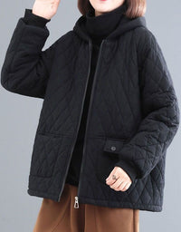 Women's Casual Diamond Pattern Hoodie Quilted Coat
