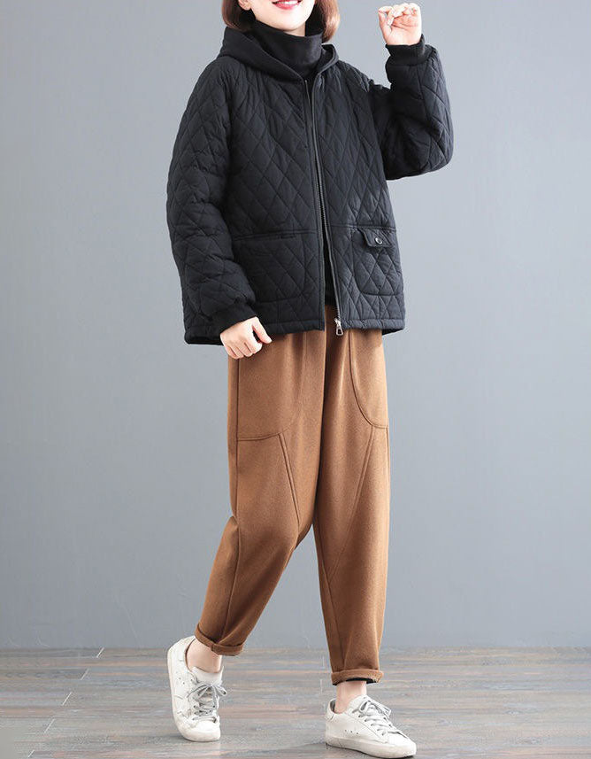 Women's Casual Diamond Pattern Hoodie Quilted Coat